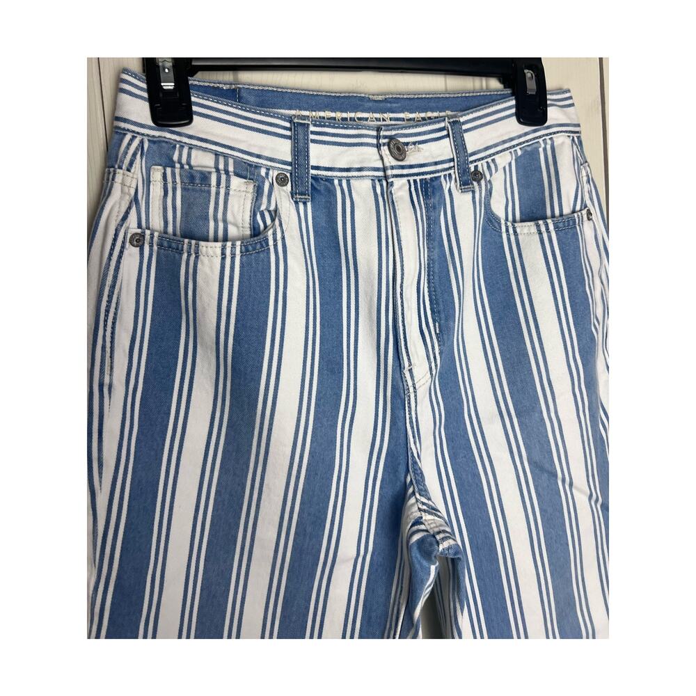 American Eagle Jeans White/Blue Striped Size 4 Regular 100% Cotton - Picture 2 of 11